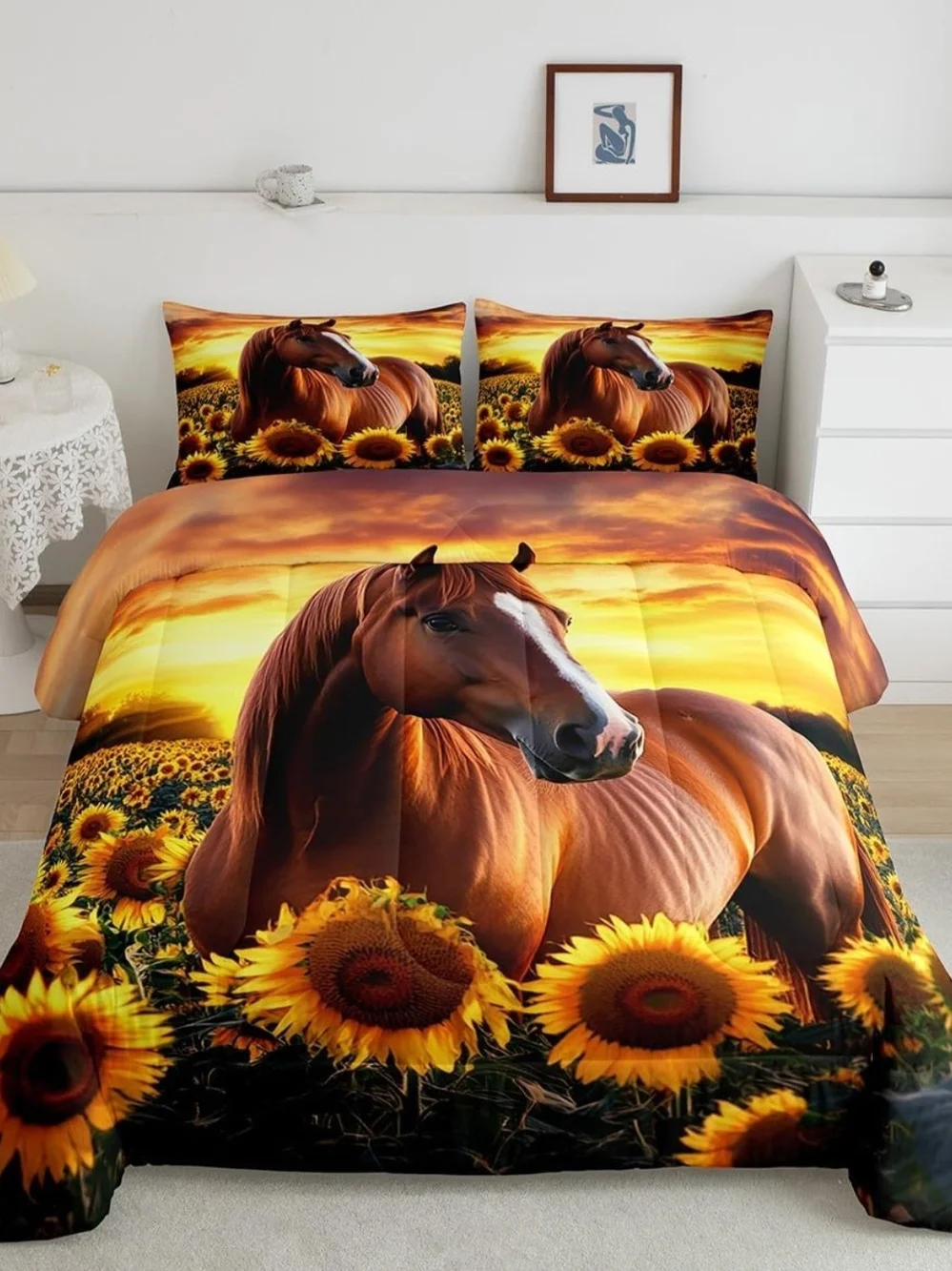 Rustic Horse & Sunflower Themed Comforter Set - (3 Pieces) Full Size